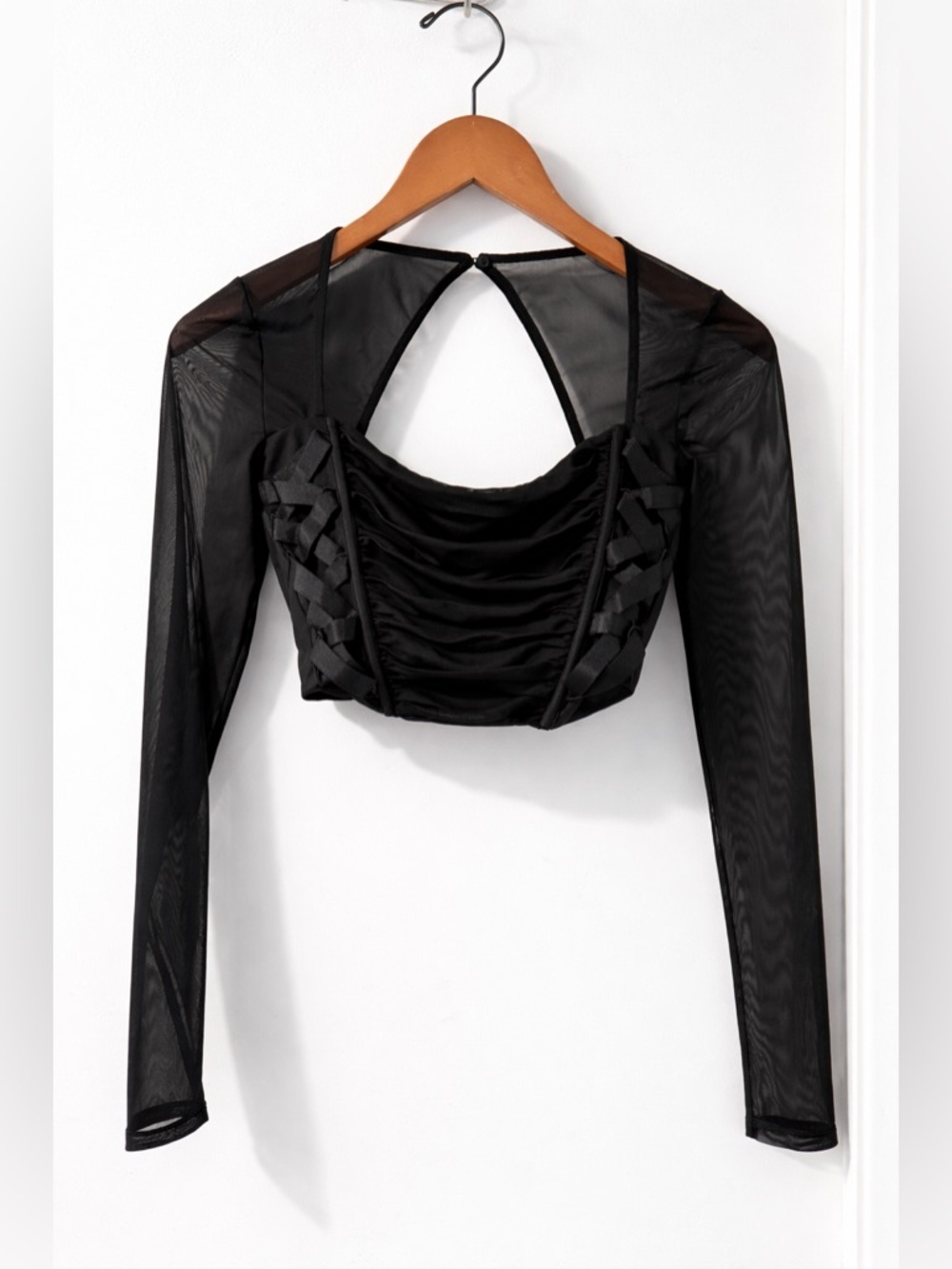 Back Detail – Bershka Black Mesh Crop Top NWOT Size S